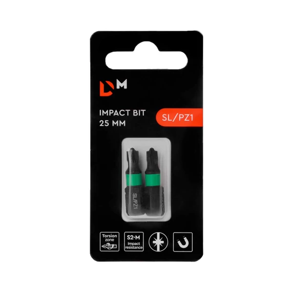 Torziós ütvecsavarozó bit Dnipro-M SL/PZ1 25 mm (2 db)